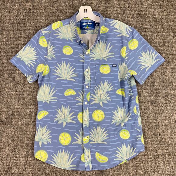 Chubbies Shirt Mens Small Blue Limes Stretch Performance Tech Golf Casual Club - Picture 1 of 7